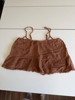 Anthropologie Light Brown Gauze Tiered Strap Top M